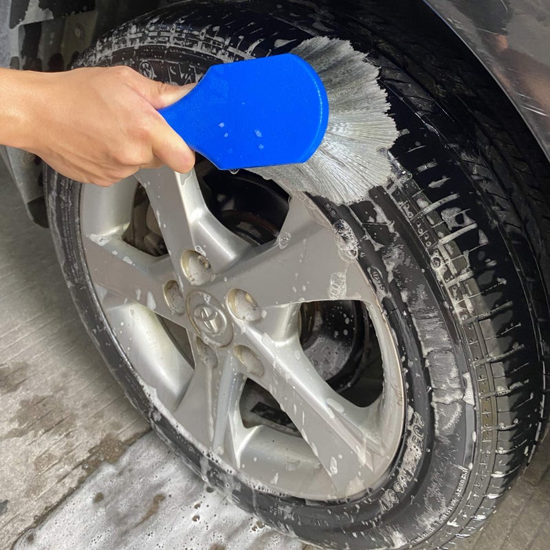 LUCKLYJONE Wheel & Tire Brush for Car Rim, Soft Bristle Car Wash Brush, Cleans Tires & Releases Dirt and Road Grime, Short Handle for Easy Scrubbing Blue - Image 5